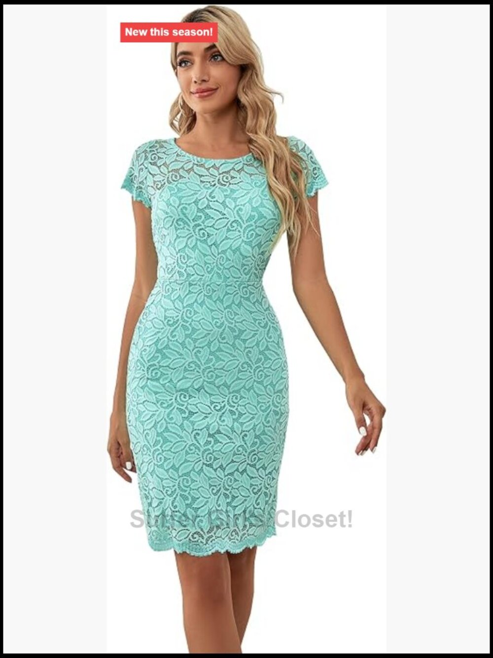 Women's Lace Cocktail Dress with Short Sleeves, Crew Neck, A-Line
